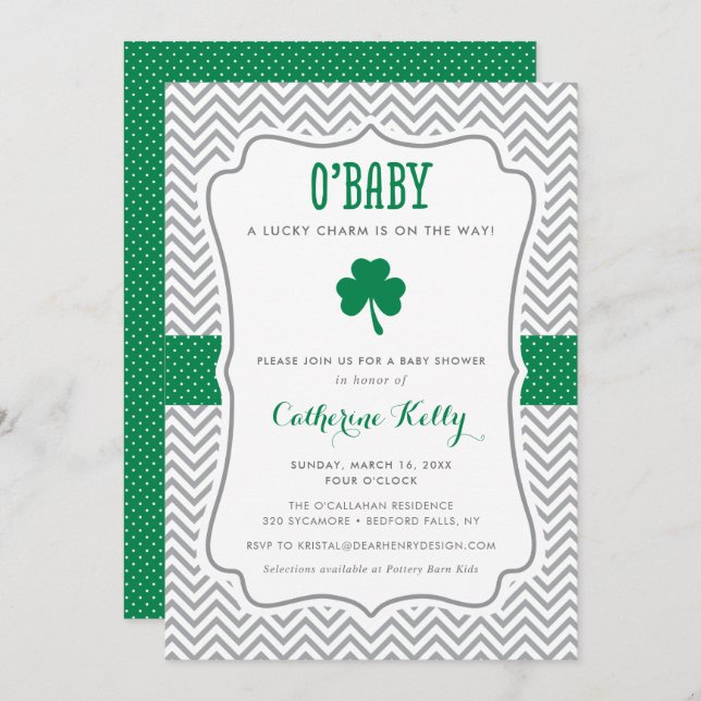 O'Baby Lucky Charm Shamrock Baby Shower Invitation (Front/Back)