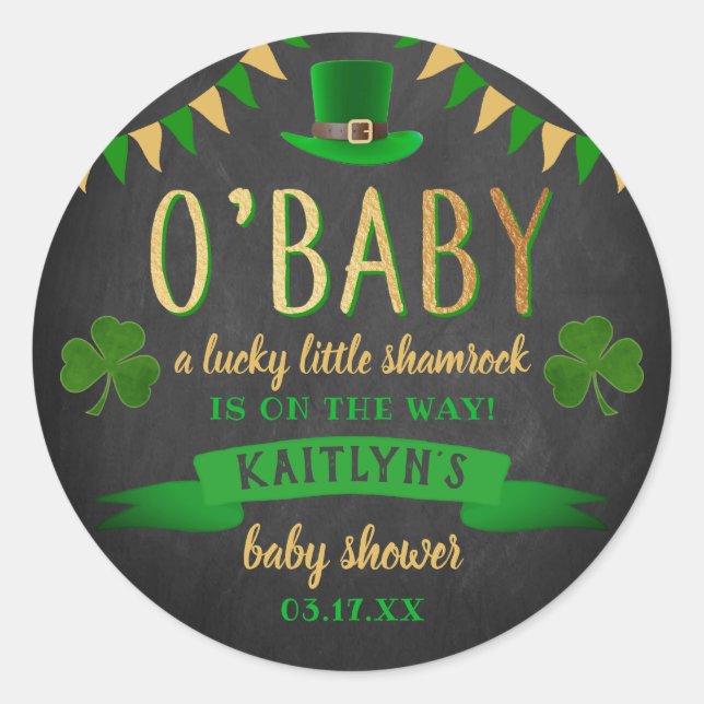 O'Baby St. Patrick's Day Baby Shower Classic Round Sticker (Front)