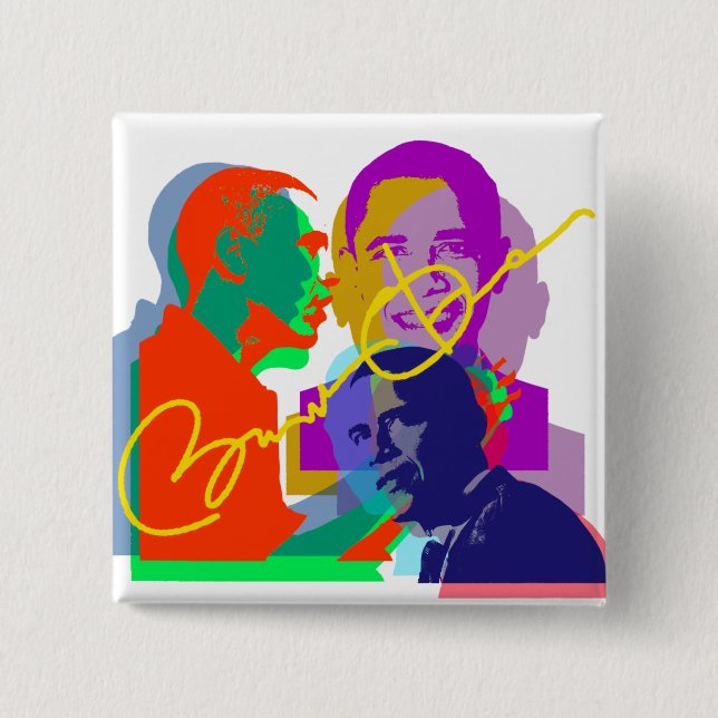 Obama 15 Cm Square Badge (Front)