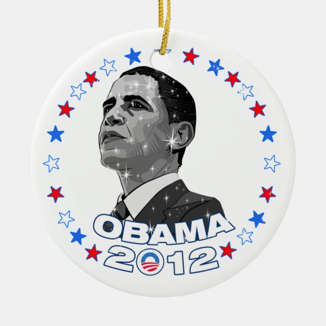 Obama 2012-Portrait & Stars Ceramic Tree Decoration (Front)