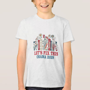 Obama 2028 Lets Fix This Floral Book Obama Preside Tri-Blend Shirt