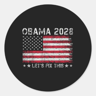Obama 2028 Retro Vintage Flag Us Patriotic Politic Classic Round Sticker