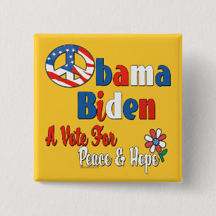 Obama Biden Vote for Peace and Love 15 Cm Square Badge