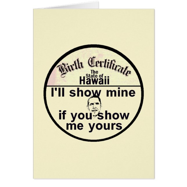 Obama BIRTH CERTIFICATE Card (Front)
