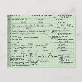 Obama birth certificate postcard