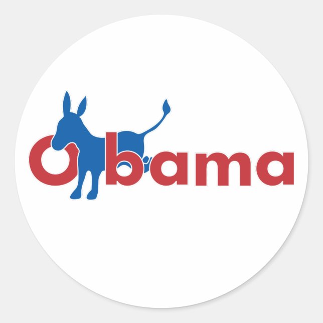 Obama Blue Donkey - white outline Classic Round Sticker (Front)