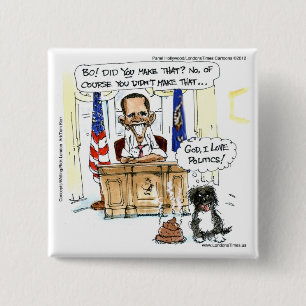 Obama & Bo Satirical Cartoon Gifts Tees & Cards 15 Cm Square Badge