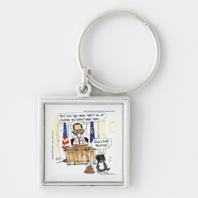 Obama & Bo Satirical Cartoon Gifts Tees & Cards Key Ring (Front)