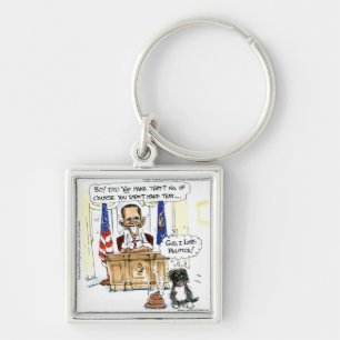 Obama & Bo Satirical Cartoon Gifts Tees & Cards Key Ring