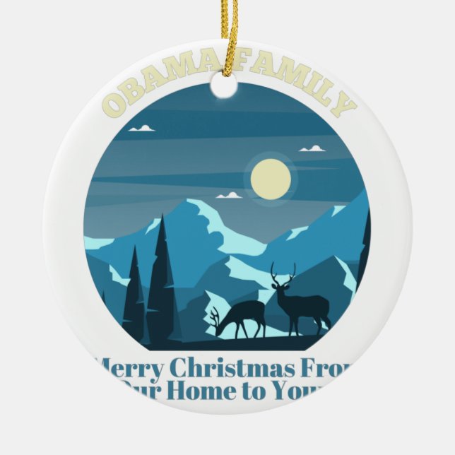 Obama Family Merry Christmas from Our Home Ceramic Tree Decoration (Front)