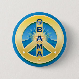 Obama GoldStar Peace Button, round on blue 6 Cm Round Badge