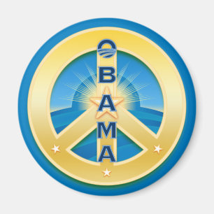Obama GoldStar Peace  Magnet, round on blue Magnet