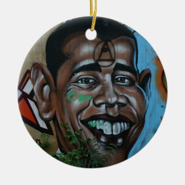 Obama Graffiti Ceramic Tree Decoration (Front)