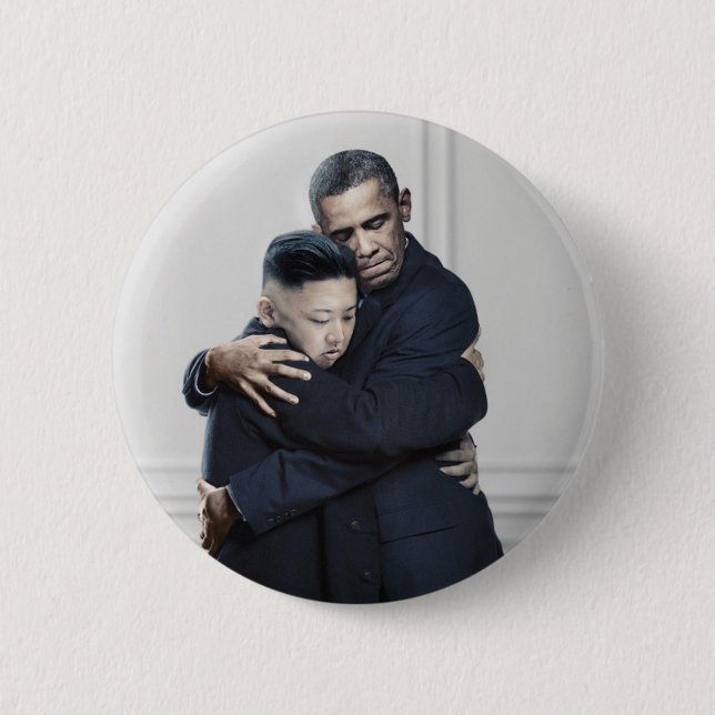 Obama Kim Jong Un North Korea Love 6 Cm Round Badge (Front)