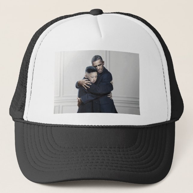 Obama Kim Jong Un North Korea Love Trucker Hat (Front)