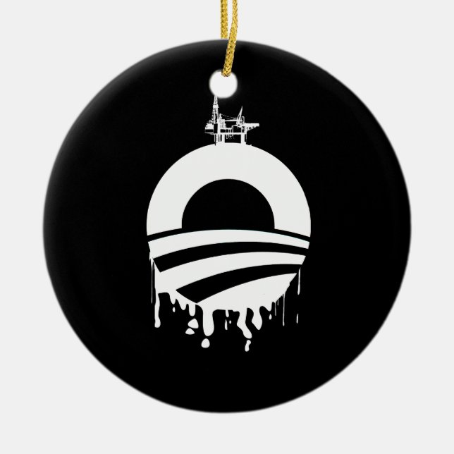 Obama Oil Rig Reverse Ceramic Tree Decoration (Front)