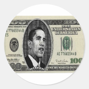 Obama on $100 bill classic round sticker