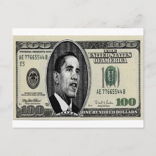 Obama on $100 bill postcard (Front)