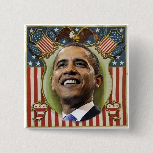 Obama Patriotic Square Button (Front)