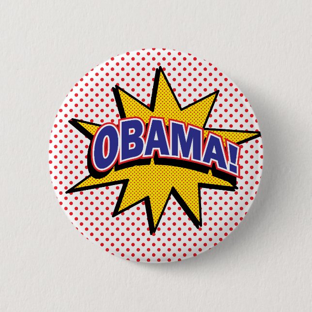 OBAMA! Retro Comic Halftone Print 6 Cm Round Badge (Front)