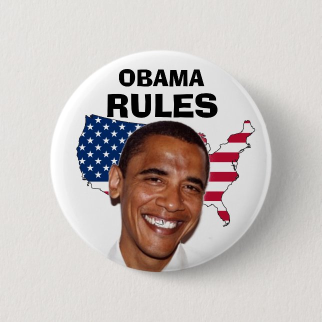OBAMA, RULES 6 CM ROUND BADGE (Front)