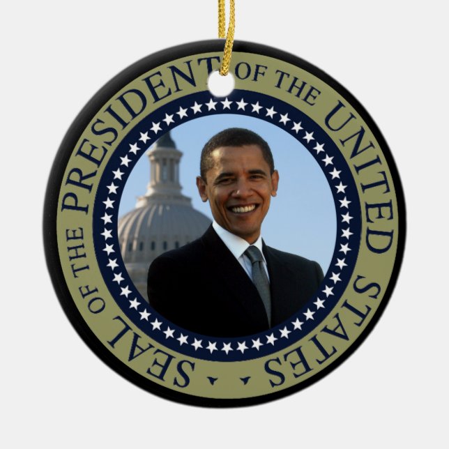 Obama Seal Gold Presidential Seal Ceramic Tree Decoration (Front)