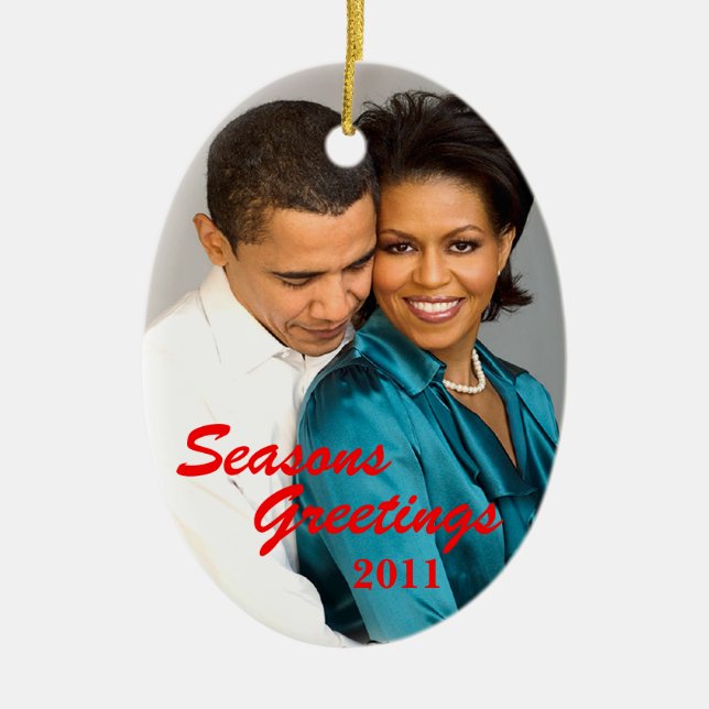 Obama Seasons Greetings Christmas Ornament (Front)