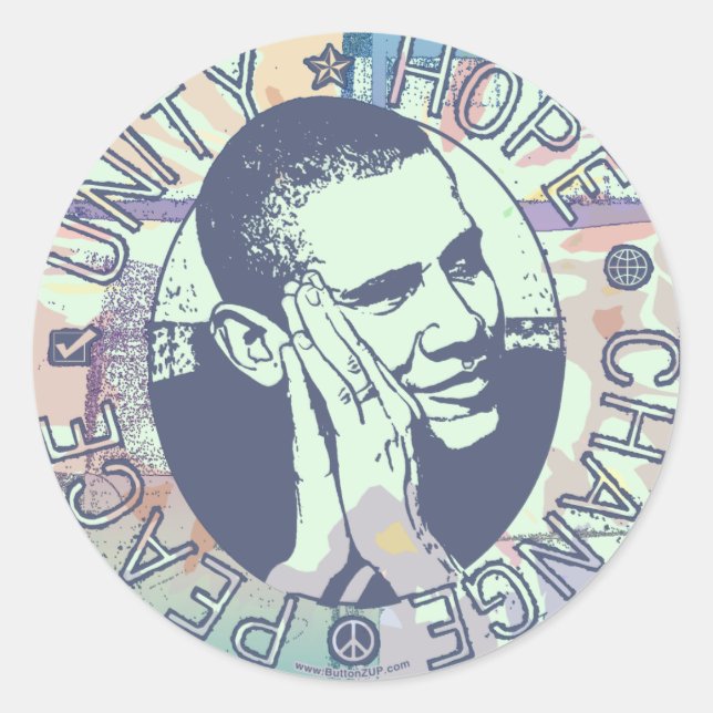 Obama Unity, Hope, Change and Peace 2012 Classic Round Sticker (Front)