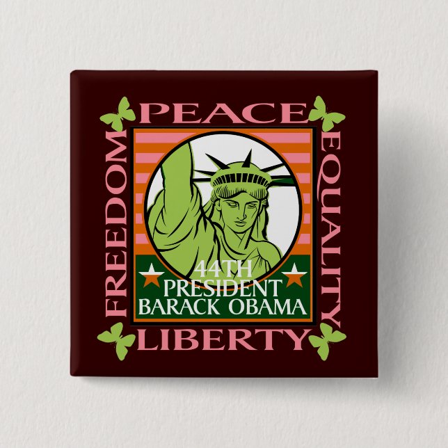 OBAMA WINS! - 15 CM SQUARE BADGE (Front)