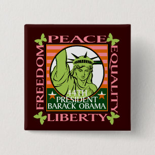 OBAMA WINS! - 15 CM SQUARE BADGE