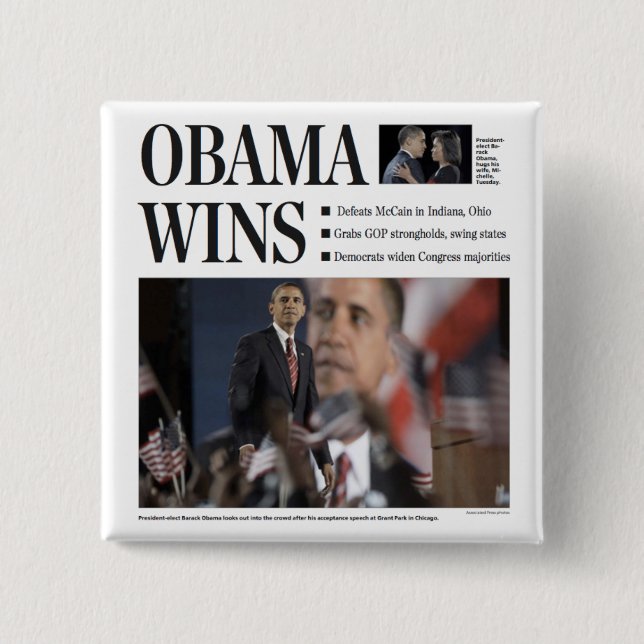 Obama Wins Button (Front)