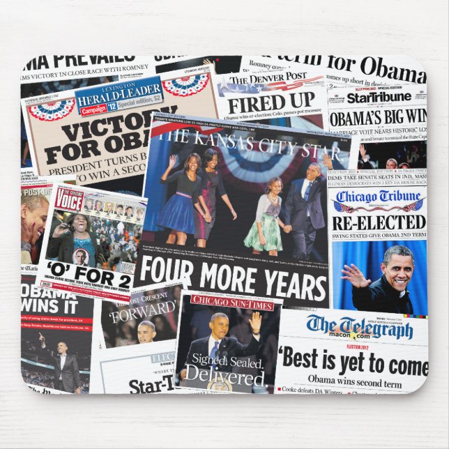 Obama Wins Re-Election Front Page Collage Mouse Mat (Front)