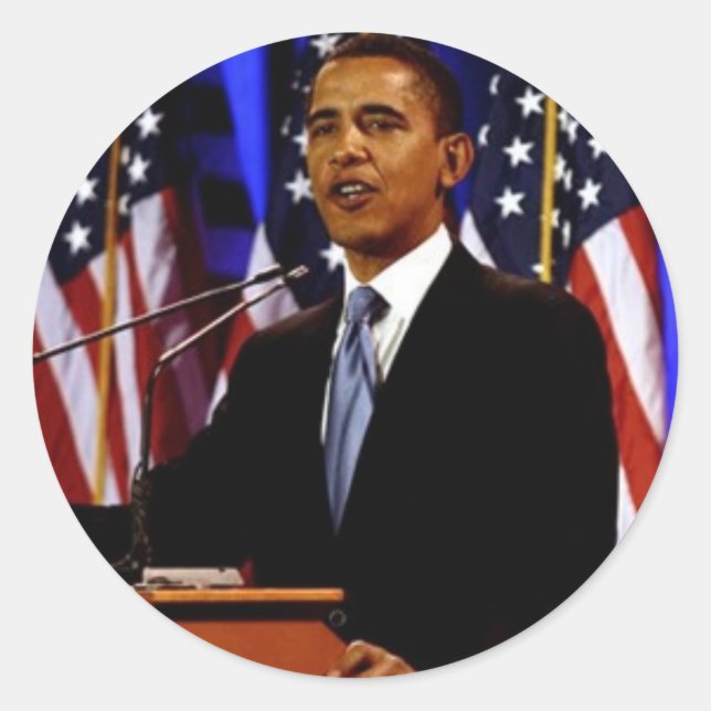 Obama-With Flags Classic Round Sticker (Front)