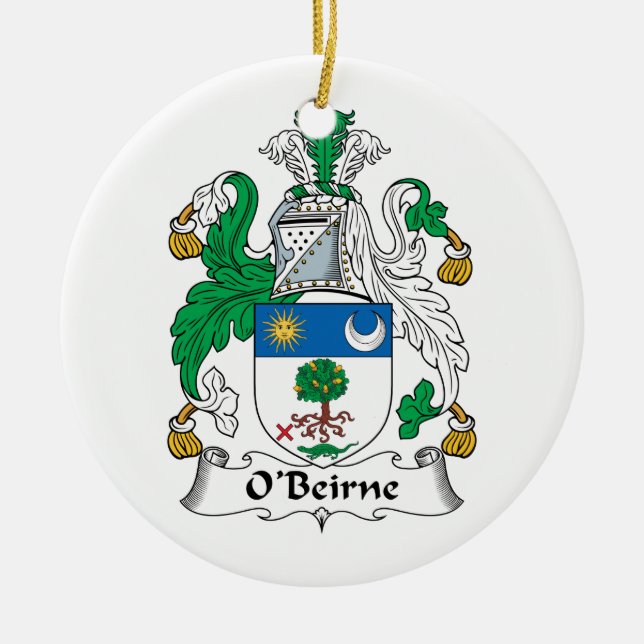 O'Beirne Family Crest Ceramic Tree Decoration (Front)