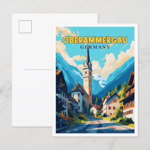 Oberammergau Germany vintage travel illustration Postcard
