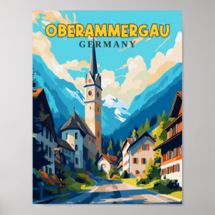 Oberammergau Germany vintage travel illustration Poster