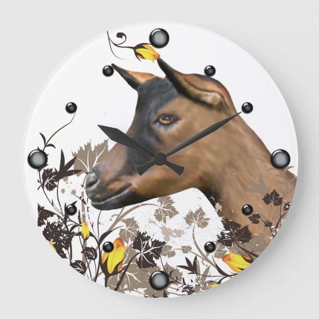 Oberhasli Dairy Goat Painting Floral  Wall Clock (Front)