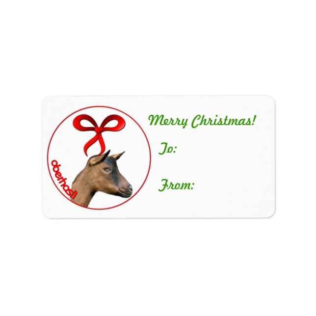 Oberhasli Goat Christmas Gift Tag Sticker (Front)