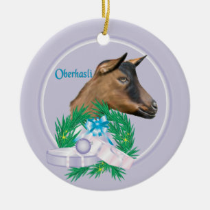 Oberhasli Goat Wreath Holiday Ornament