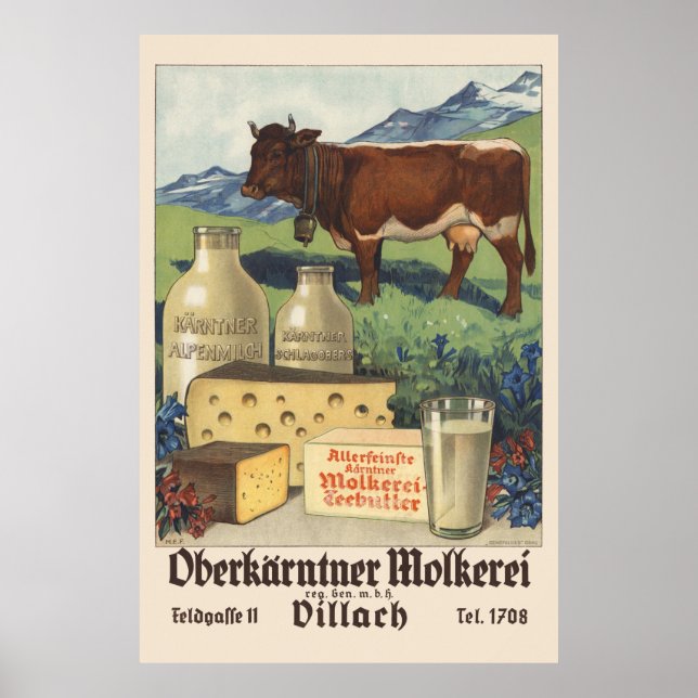 Oberkärntner Molkerei Austria Vintage Poster 1930 (Front)