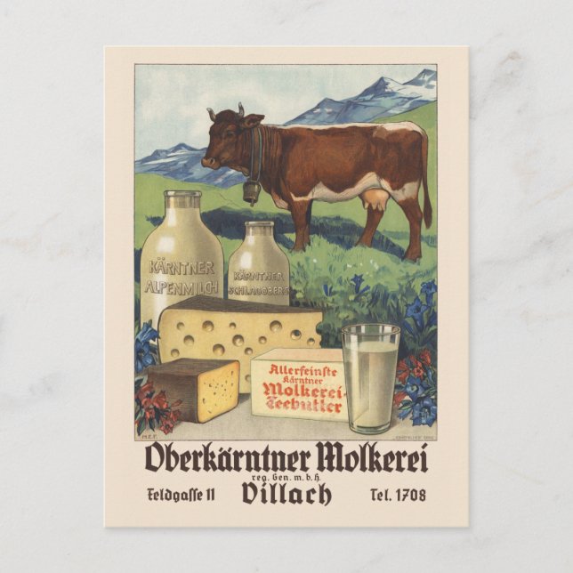 Oberkärntner Molkerei Austria Vintage Poster 1930 Postcard (Front)
