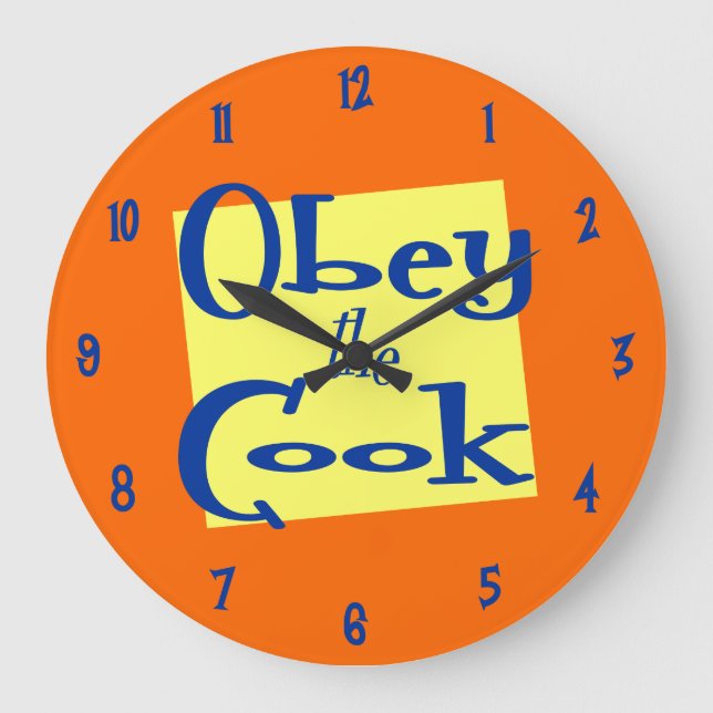 Obey the Cook Retro Orange Yellow Kitchen Clock (Front)