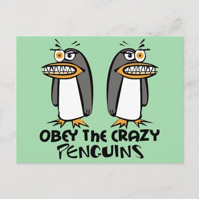 Obey the crazy Penguins Graphic Design Postcard (Front)