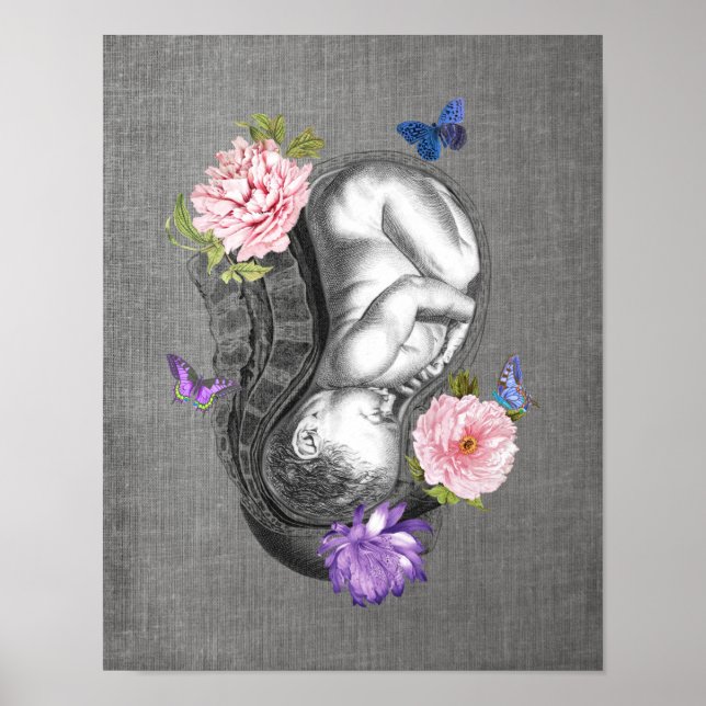 OBGYN Anatomy Floral Art Womb Baby Decor Print 3 (Front)