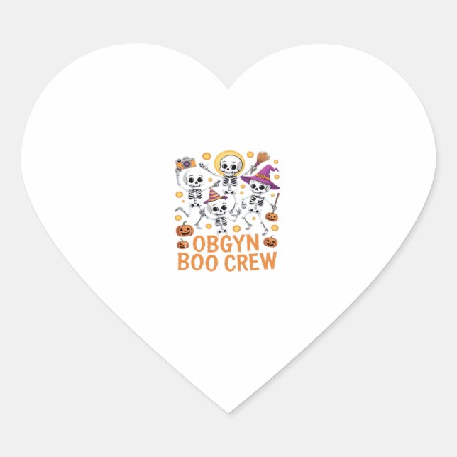 OBGYN Boo Crew Nurse Skeleton Dancing Halloween Sp Heart Sticker (Front)