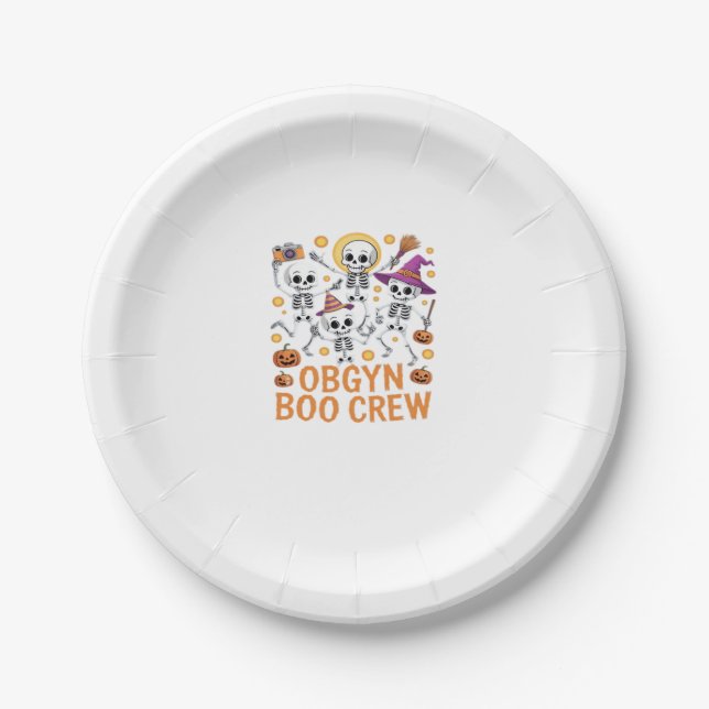 OBGYN Boo Crew Nurse Skeleton Dancing Halloween Sp Paper Plate (Front)