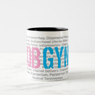 OBGYN Medical Terminology Pink/Blue, 11 Oz white Two-Tone Coffee Mug