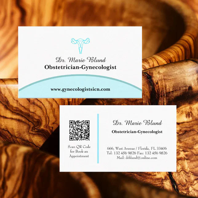 OBGYN Teal Modern Elegant w/ QR code Business Card | Zazzle