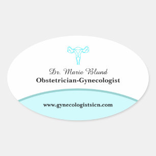 OBGYN Teal Modern Elegant w/ QR code Oval Sticker