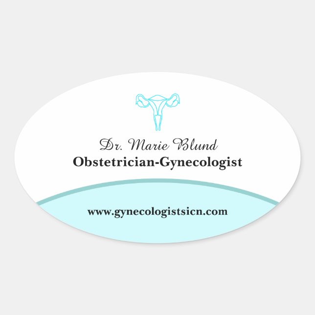 OBGYN Teal Modern Elegant w/ QR code Oval Sticker (Front)